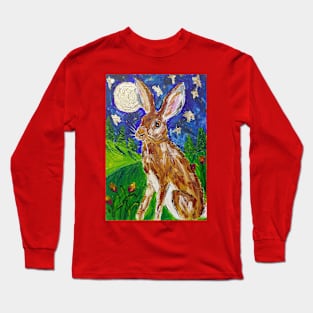 Hare among Tulips and a Gold Moon Long Sleeve T-Shirt